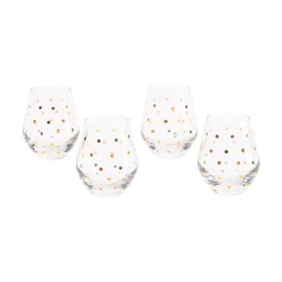 ✨2x HP✨Kate Spade Larabee Dot Gold Stemless Wine Glasses NIB - Picture 2 of 11